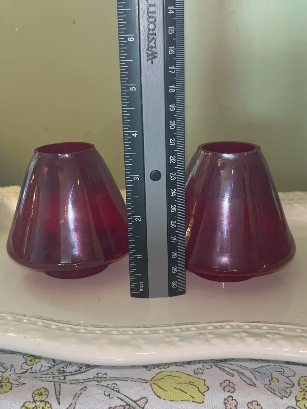Vintage ruby red glass lamp shades 3.5 inches tall Set 2